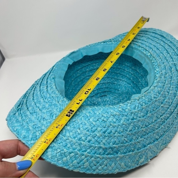 Vintage Light Sky Blue Sun Hat with Genuine Shell Design Summer Vacation Beach - Picture 13 of 15